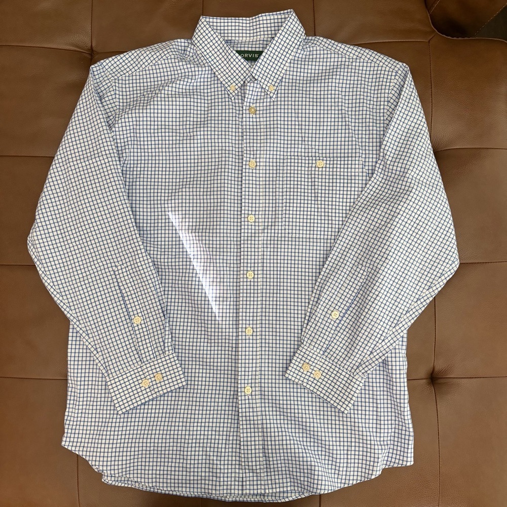 Orvis Blue and White Plaid Casual Shirt